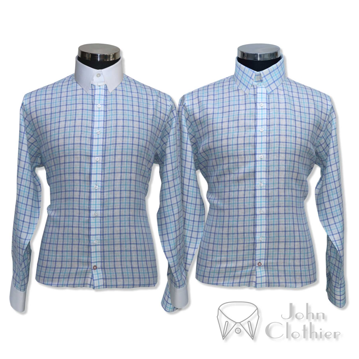 Tab Blue Checks Linen - 100% Linen | Dress Shirts | Men's Dress Shirts ...