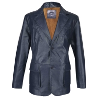 Whipstitch Leather Blazer Navy Blue