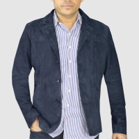 Suede Blazer Jacket M140-#Navy Blue