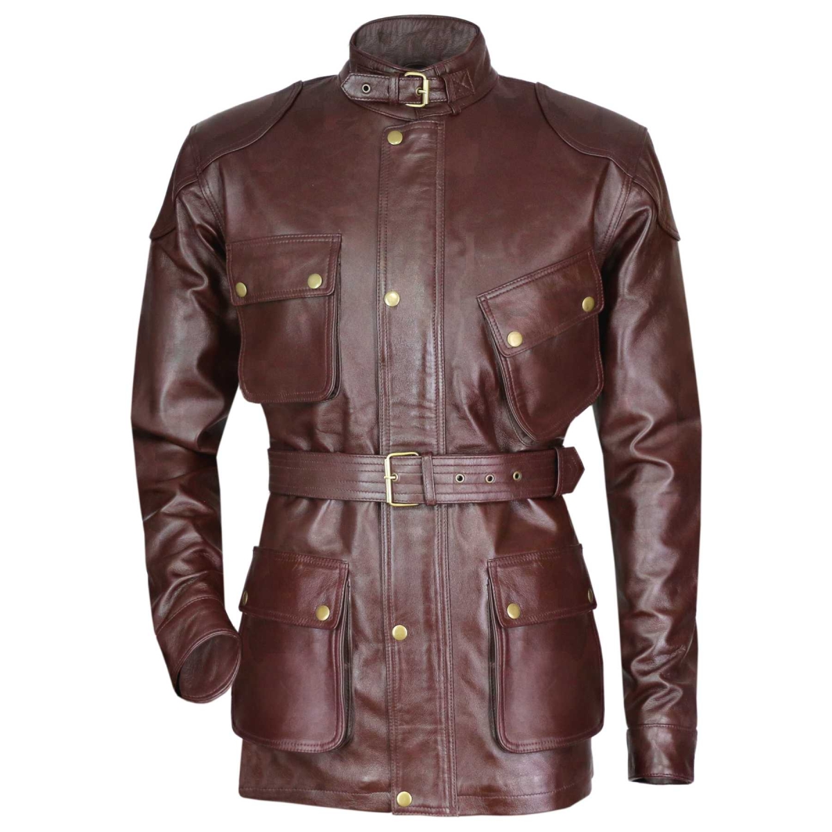 Military Style - Maroon Slant - Lamb hide - Panther | Leather Jackets ...
