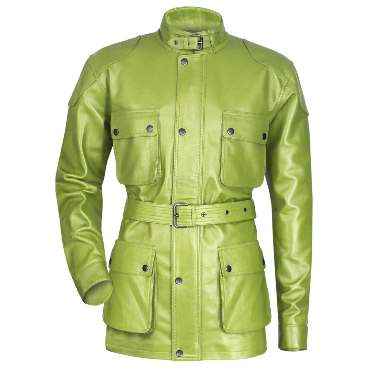 Military Style - Pista Green - Lamb hide - Panther | Leather Jackets ...